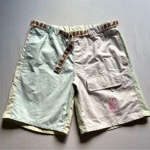 TEDDY FRESH light pastel nylon‎ color block patch work bear belted logo shorts